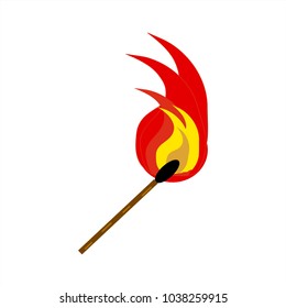 Coincidence with fire. A burning match on a white background. Vector illustration