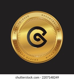 CoinEx Token Cryptocurrency logo in black color concept on golden coin. CET Coin Block chain technology symbol. Vector illustration for banner, background, web, print, article.