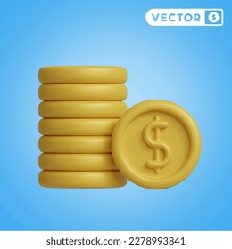 juego de iconos vectoriales 3D de monedas, en fondo azul