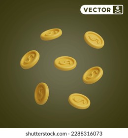 coins 3D vector icon set, on a muddy green background