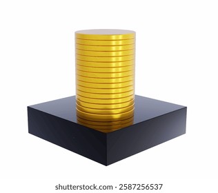 Coins arranged on a podium, 3d concept, financial business, vector illustration