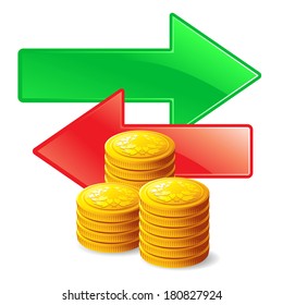 Coins and arrow. Vector illustration