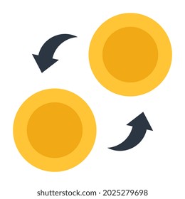 Monedas con flechas, diseño plano del cambio de moneda