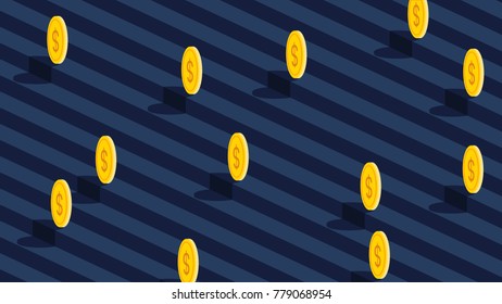 Coins background. Abstract coin on staircase background. vector, illustration.