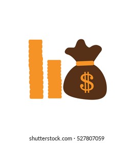 a coins & a bag of money icon illustration isolated in a white background