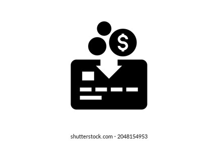 Coins And Bank Cards, Cash Get A Bank Card. Visualize Your Bank Account Replenishment Process Money Simple Black White Icon Isolated Web Element Vector Symbol, Flat Logo Illustration