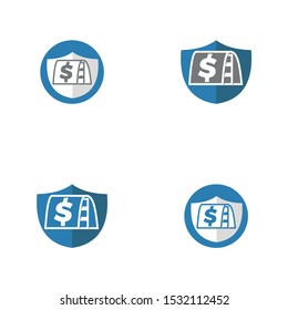 coins and banknotes in the shield icon to show safe money