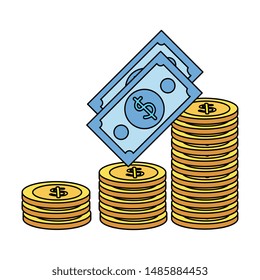 coins and bills money dollars icons