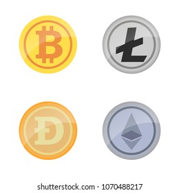 Coins Bitcoin, Ethereum, Darkcoin and Litecoin