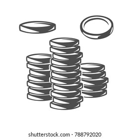 Coins. Black and white vector objects.