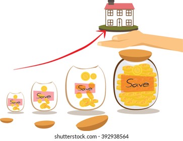 coins in bottle on home background, Business investment growth concept,saving concept