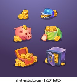 Coins, box, piggy bank and safe for game interface