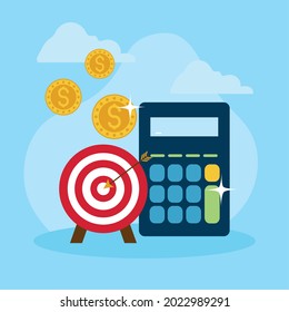 monedas y calculadora con destino