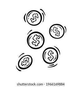 coins cartoon hand drawn sketch illustration vector for design