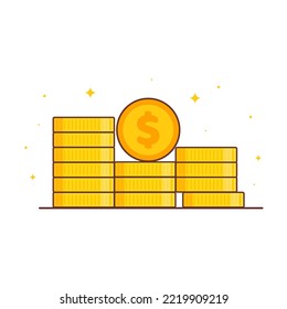 Coins cartoon vector illustration, flat coin money stacked icon flat, golden penny cash pile, treasure, finance isolated design concept