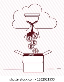 coins cash money with cloud and box