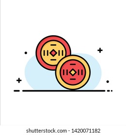 Coins, China, Chinese Business Logo Template. Flat Color