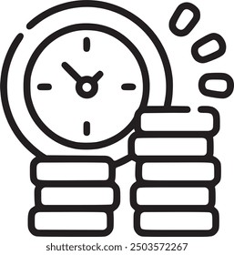 Coins with a clock, representing time is money or financial planning. Coins with a clock icon representing time is money, financial planning, and time management. EPS