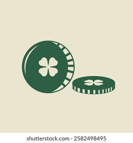 Coins with clover. Design element on Saint Patrick's Day theme. Vector illustration