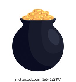 coins with clovers and cauldron vector illustration design