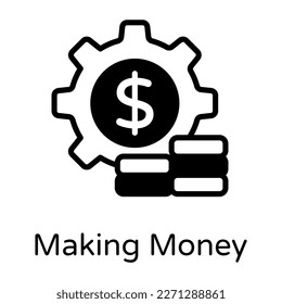 Coins and cogwheel, a concept making money solid icon 