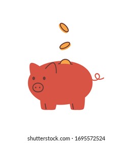 Coins collecte in a piggy Bank. Keeping the money in cash. Concept of money savings and investment. Vector illustration