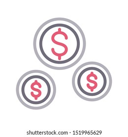 coins colour line vector icon