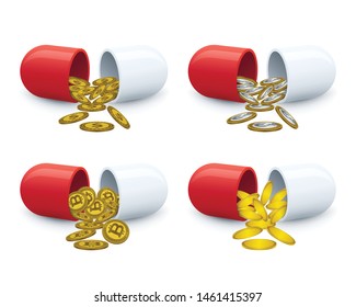 Coins come out of pills. Financial and medical concept design.