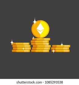 coins of crypto currency. Cryptocurrency set of icons related to different types of currency in internet, financing and making money, vector illustration isolated on gray, flat style. 
