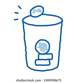 coins in cup sketch icon vector. Hand drawn blue doodle line art coins in cup sign. isolated symbol illustration