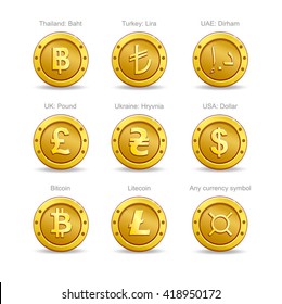 coins currency symbol set