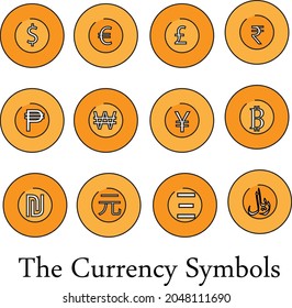 A coins with currency symbols 