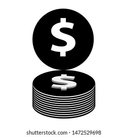 Coins and Dollar cent Sign, Money icon, dollar pack   isolated on white background. Flat design style. Business concept for your web site design, logo, app, UI.