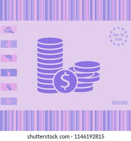 Coins and dollar cent vector icon.Flat design style. Business concept.