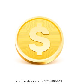 Coins dollar gold sign on the white background. Vector illustration