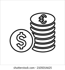 Monedas, icono del dólar. vector de contorno.