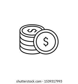 Coins, dollar icon. Simple line, outline vector of casino icons for ui and ux, website or mobile application