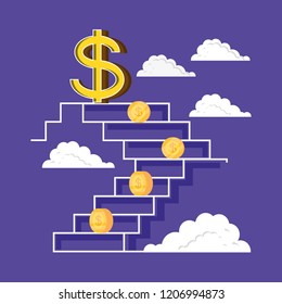 coins dollar in scales with clouds