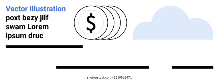 Coins with dollar sign, stacked in front of cloud symbol. Ideal for finance, savings, investments, banking, cloud computing, economic growth, start-ups. Landing page
