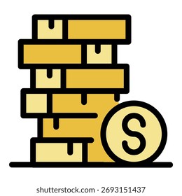 Münzen Dollar Stapel Symbol. Umrissmünzen Dollar Stapel Vektorsymbol Farbe flach einzeln