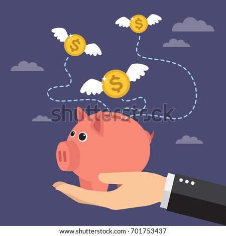 Coins Dollar Wings Flying Over Piggy Stock Vector Royalty Free - coins dollar with wings flying over piggy bank lost money concept vector illustration