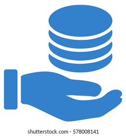 Coins Donation Hand vector icon. Illustration style is a flat iconic cobalt symbol on white background.