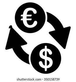 Coins Exchange vector icon. Style is flat symbol, black color, rounded angles, white background.