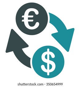 Coins Exchange vector icon. Style is bicolor flat symbol, soft blue colors, rounded angles, white background.