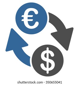 Coins Exchange vector icon. Style is bicolor flat symbol, cobalt and gray colors, rounded angles, white background.