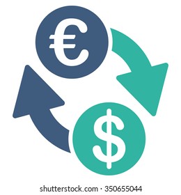 Coins Exchange vector icon. Style is bicolor flat symbol, cobalt and cyan colors, rounded angles, white background.