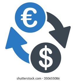 Coins Exchange vector icon. Style is bicolor flat symbol, smooth blue colors, rounded angles, white background.