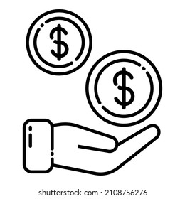 Coins Fall Into The Hand, Receive Money Flat Icon Isolated On White Background