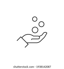 Coins Fall Into the Hand Related Vector Line Icon. Sign Isolated on the White Background. Editable Stroke EPS file. Vector illustration.
