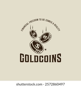 coins fall logo vector vintage illustration template icon graphic design. gold investment sign or symbol for business finance concept with retro typography style